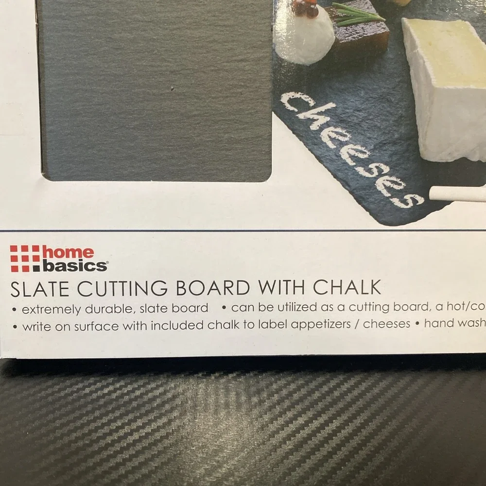 Home Basics Black Modern Slate Cheese Platter Tray 8 x 12 Cutting Board w/ Chalk